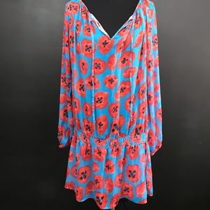 Jones New York Blue and Red Floral Swim Coverup